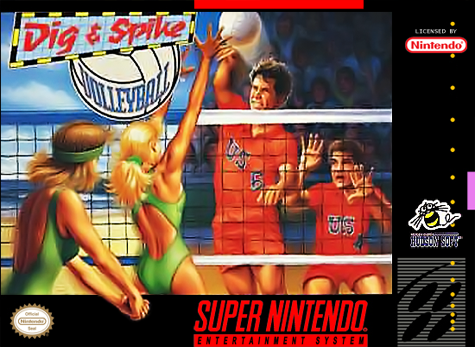 Dig and Spike Volleyball box art for Super Nintendo